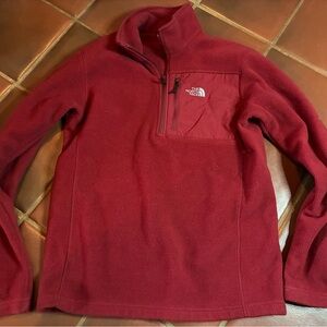 The North Face Pullover Mens Size Small Red 1/4 Zip Logo Long Sleeve